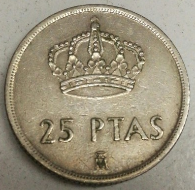 Moneda de 25 pesetas para jugar a las recreativas arcade